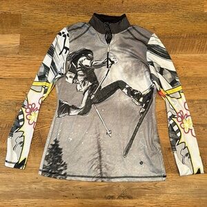 Sportalm Long Sleeve Ski Rhinestone Embroidered Light Weight Quarter Zip A5